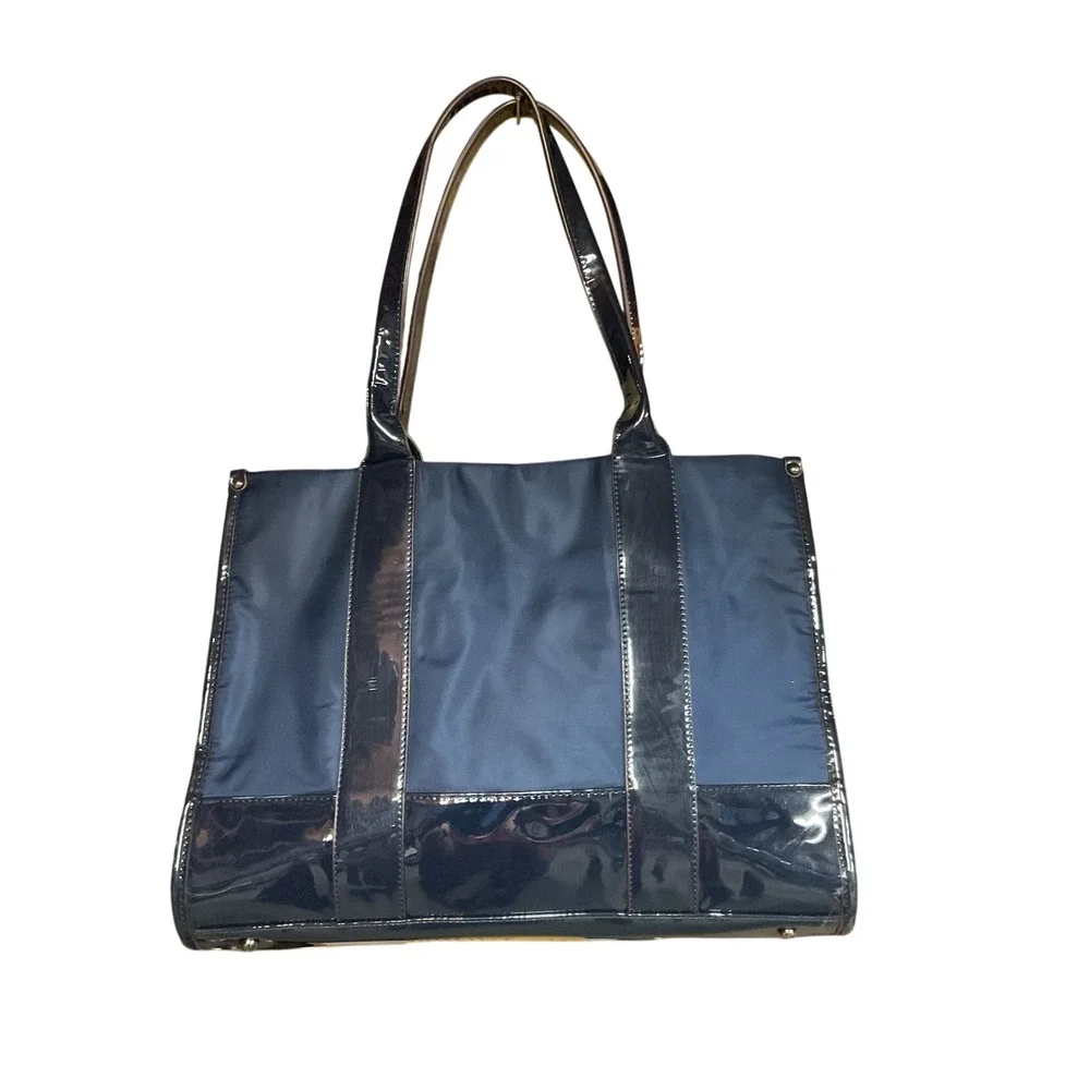 Aimee Kestenberg Women's Patent Trim Structured Tote Shoulder Double Handle Bag